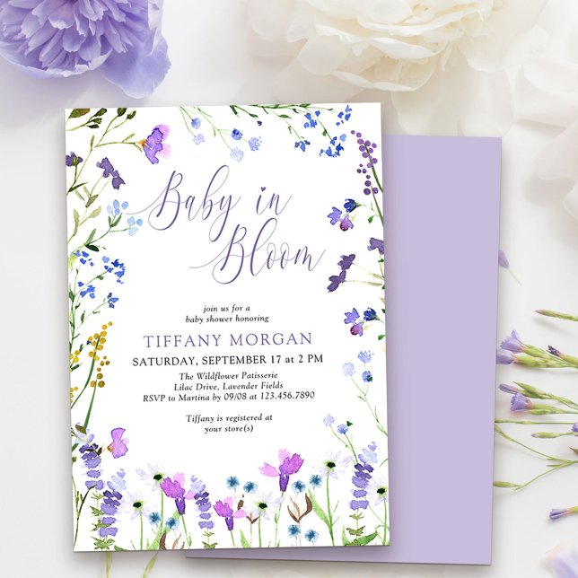 Invitation Bébé en fleur violet Baby shower Fleur sauvage (Baby in Bloom Baby Shower Invitation from my Purple Wildflower Collection.
)