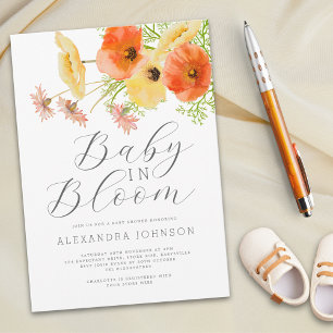 Invitation Bébé en fleurs aquarelle floral orange jaune