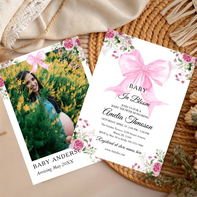 Invitation Bébé en fleurs aquarelle mignonne fille florale au (Créateur téléchargé)