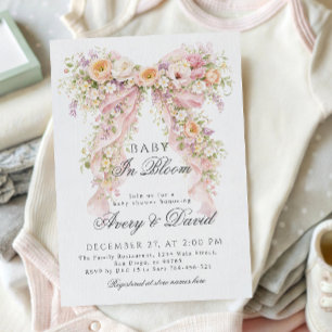 Invitation Bébé en fleurs Arc Bow Fille Baby Shower 