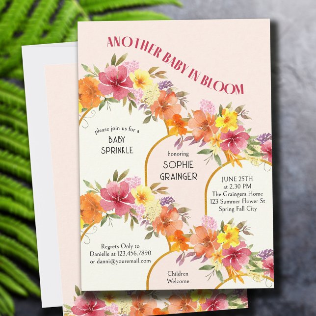 Invitation Bébé en fleurs, arche dorée pour fête prénatale (Créateur téléchargé)