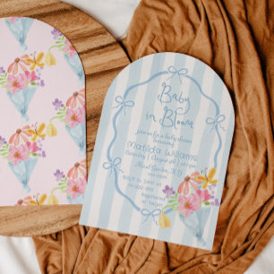 Invitation Bébé en fleurs Baby shower fantaisiste bleu et ros