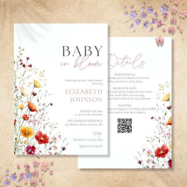 Invitation Bébé en fleurs Baby Shower Fleur des Champs Tout E (Baby In Bloom Wildflower Baby Shower All In One Invitation)