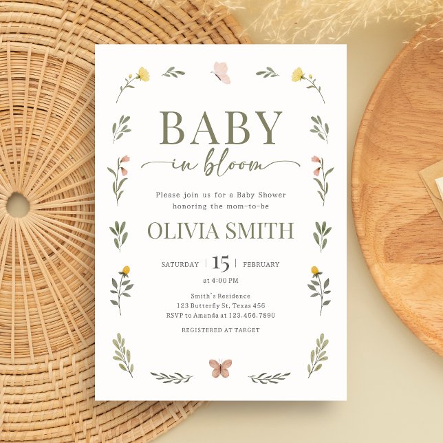 Invitation Bébé en fleurs Baby Shower Fleur Sauvage (Minimalist Baby in Bloom Baby Shower Invitation)