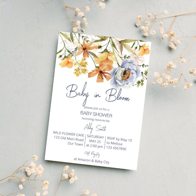 Invitation Bébé en fleurs baby shower fleur sauvage (Baby in bloom wildflowers spring summer baby shower invitation editable template instant download)