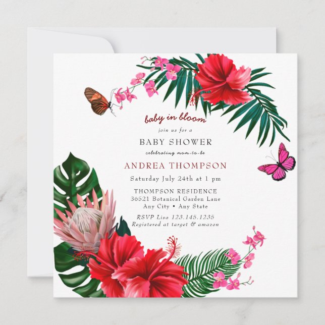 Invitation Bébé en fleurs | Baby Shower Fleurs Papillon (Devant)