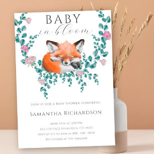 Invitation Bébé en fleurs Baby shower floral renard boisé
