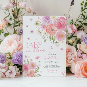Invitation Bébé en fleurs Baby shower floral violet rose
