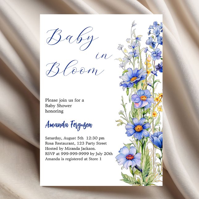 Invitation Bébé en fleurs Baby shower garçon bleu fleuri (Créateur téléchargé)