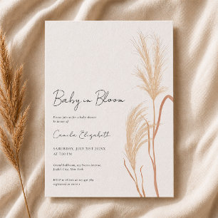 Invitation Bébé en fleurs Baby Shower Herbe des Pampas
