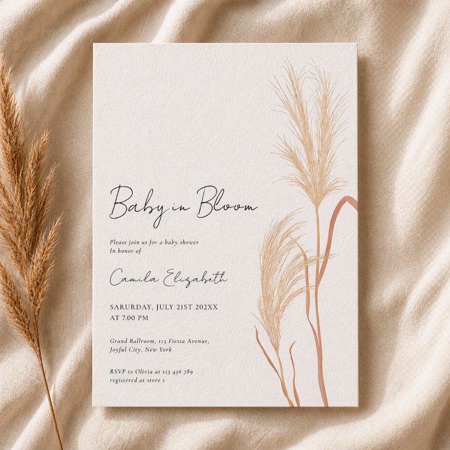 Invitation Bébé en fleurs Baby Shower Herbe des Pampas (Créateur téléchargé)