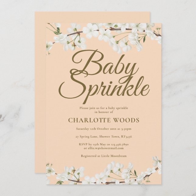 Invitation Bébé en fleurs blanches saupoudrer Sexe Neutre (Devant / Derrière)