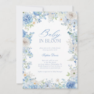 Invitation Bébé en fleurs bleu Baby shower d'aquarelle Floral