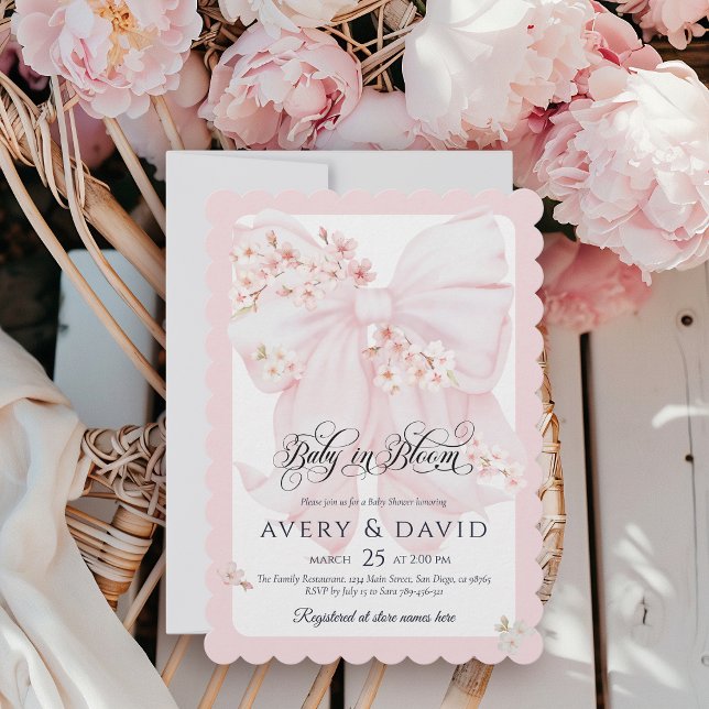 Invitation Bébé en fleurs Bow fleuri Baby shower fille de pri (Créateur téléchargé)