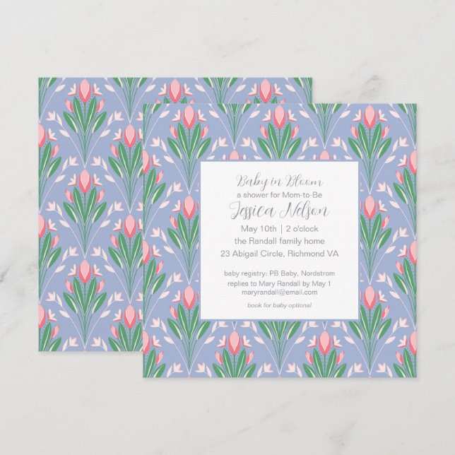 Invitation Bébé en fleurs de tulipes printanières  (Devant / Derrière)