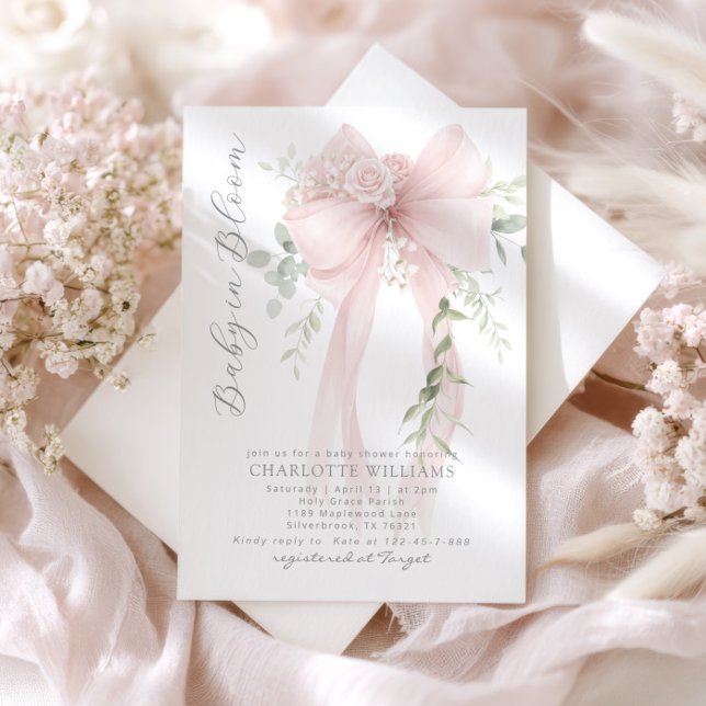 Invitation Bébé en fleurs de verdure élégant Baby shower (Créateur téléchargé)