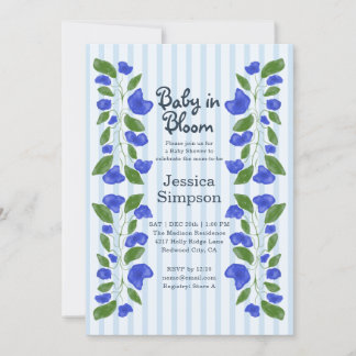 Invitation Bébé en fleurs Douche Mignonne Bleu Art Nouveau Fl