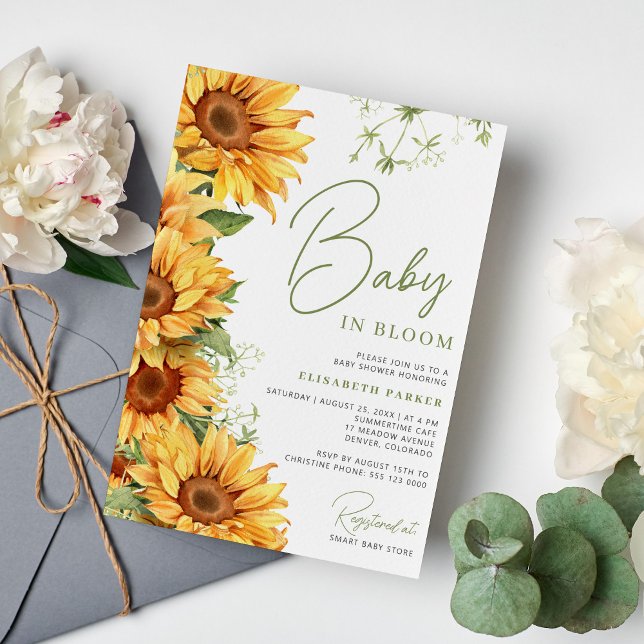 Invitation Bébé en fleurs élégant shower de bébé tournesol (Créateur téléchargé)
