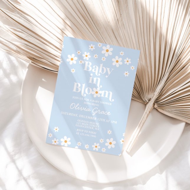 Invitation Bébé en fleurs ! Fête de bébé bleu pâle Daisy (Créateur téléchargé)