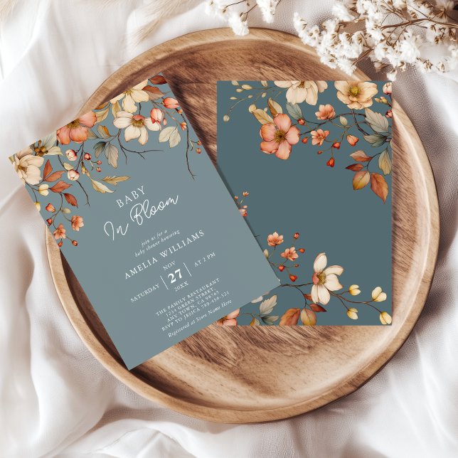 Invitation Bébé en fleurs Fête de bébé Fleurs Douce Bleue (Créateur téléchargé)