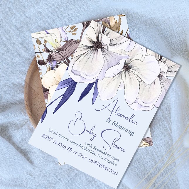 Invitation Bébé en fleurs Fête de bébé floral bleu  (Créateur téléchargé)
