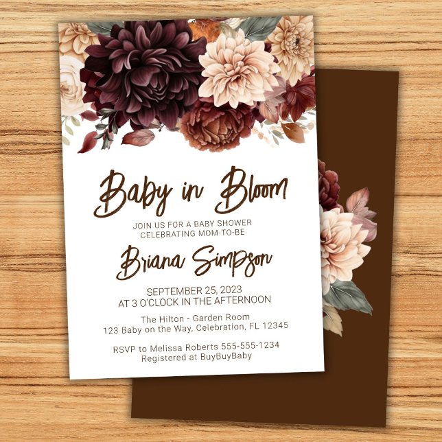 Invitation Bébé en fleurs Fête de bébé marron beige floral (Créateur téléchargé)