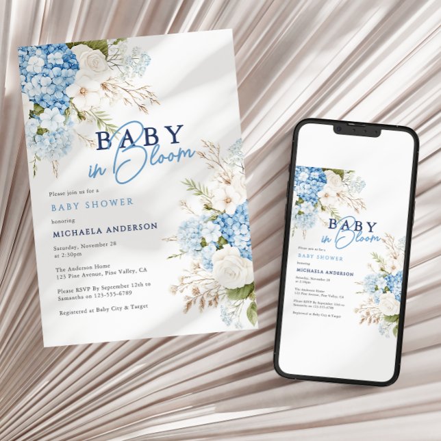 Invitation Bébé en fleurs Fête de naissance aquarelle florale (Créateur téléchargé)