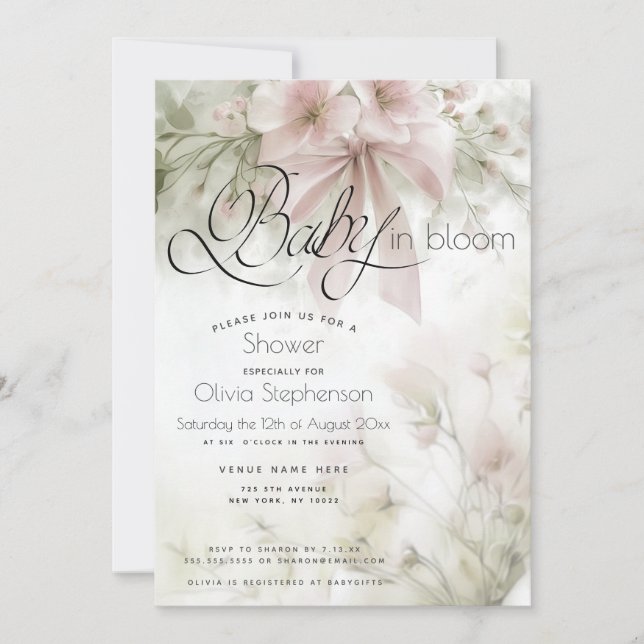 Invitation Bébé en fleurs Fête de naissance Fleurs roses bébé (Devant)