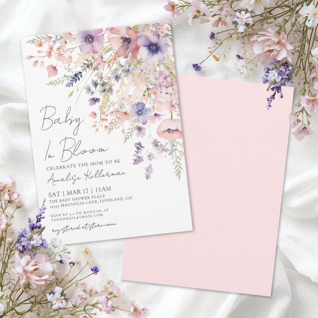 Invitation Bébé en fleurs Fête prénatale pour bébé fille (Baby In Bloom Floral Girl Baby Shower Invitation)