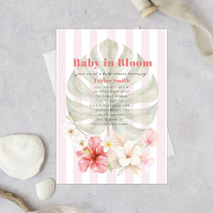 Invitation Bébé en fleurs Fleur d'Hibiscus Palmée Rayure Baby