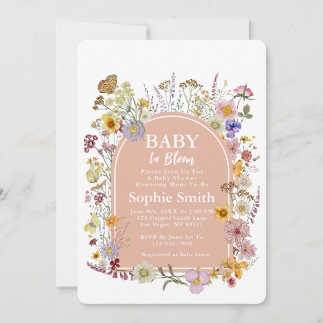 Invitation Bébé en fleurs Fleur sauvage Dusty rose (Devant)