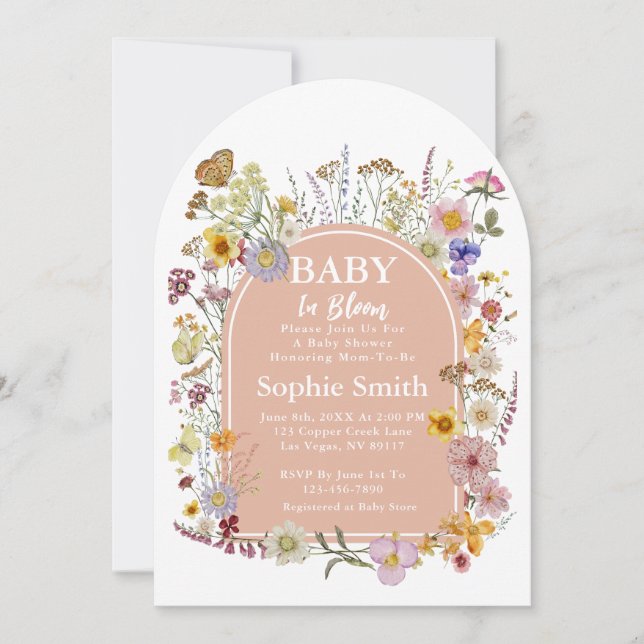 Invitation Bébé en fleurs Fleur sauvage Dusty rose (Devant)