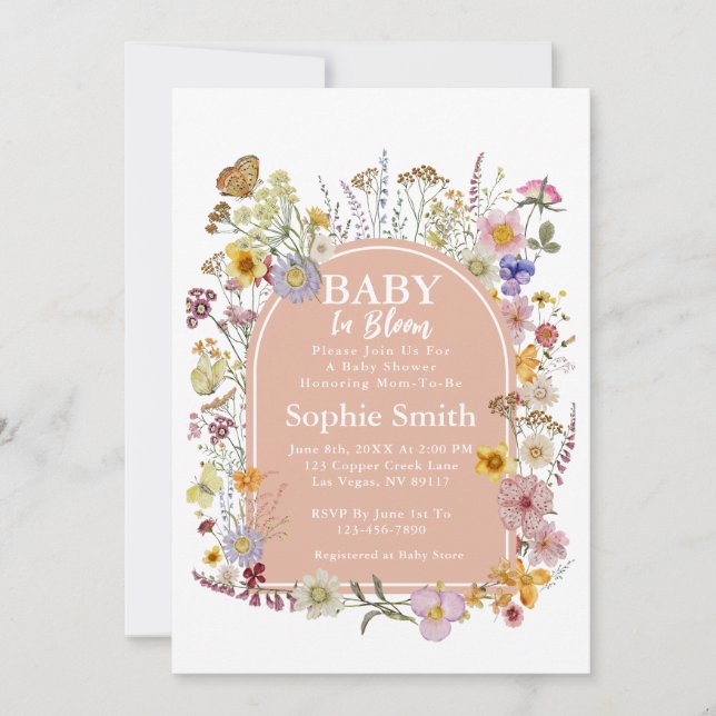Invitation Bébé en fleurs Fleur sauvage Dusty rose (Devant)