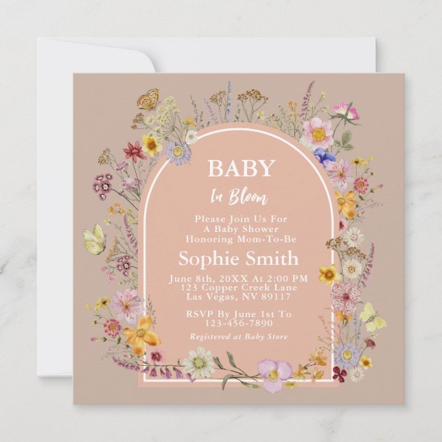 Invitation Bébé en fleurs Fleur sauvage Mauve rose (Devant)