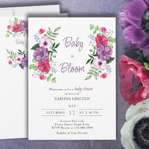 Invitation Bébé en fleurs Fleurs roses et violettes Baby Show