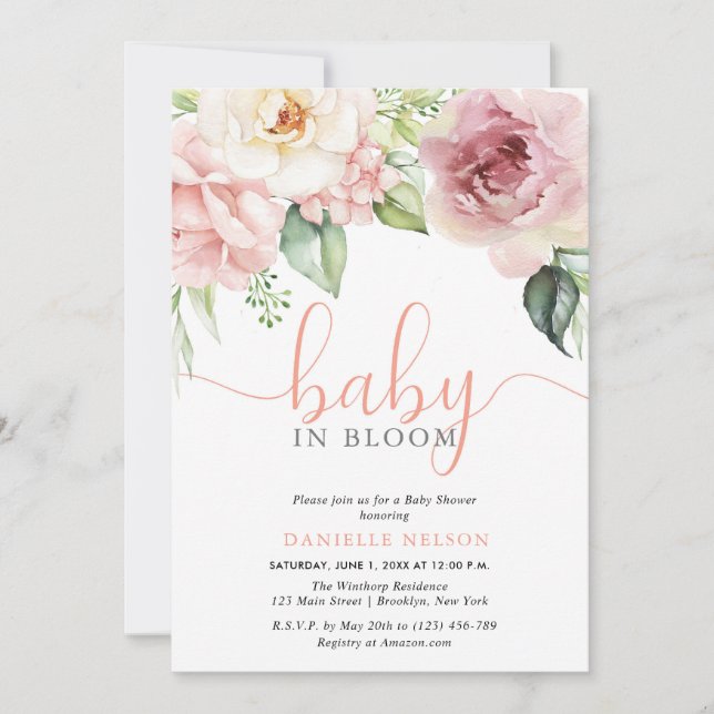 Invitation Bébé en Fleurs florales en fleurs Fille Baby showe (Devant)