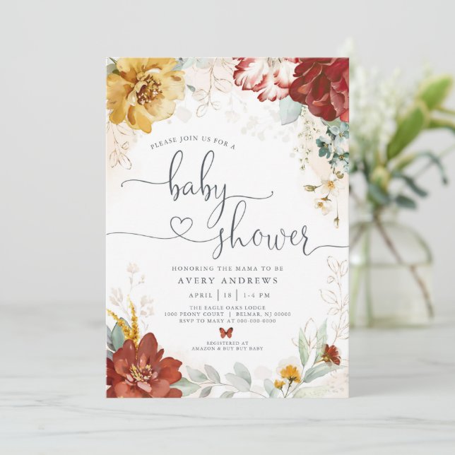 Invitation Bébé en fleurs Jardin floral Baby Shower (Debout devant)
