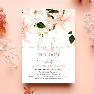 Invitation Bébé en fleurs lys floraux fille baby shower