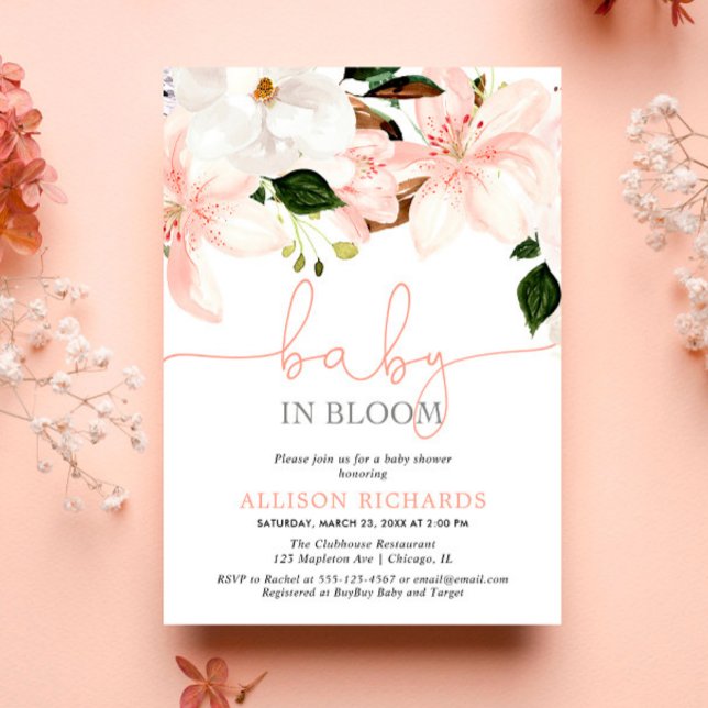 Invitation Bébé en fleurs lys floraux fille baby shower (Créateur téléchargé)