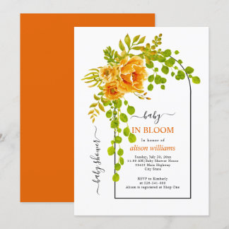 Invitation Bébé en fleurs orangées fleuries et baby shower en