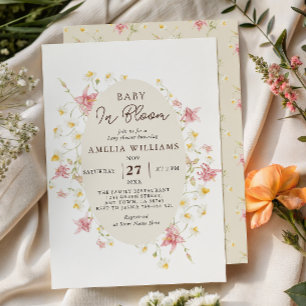 Invitation Bébé en fleurs ovale jardin floral Baby Shower