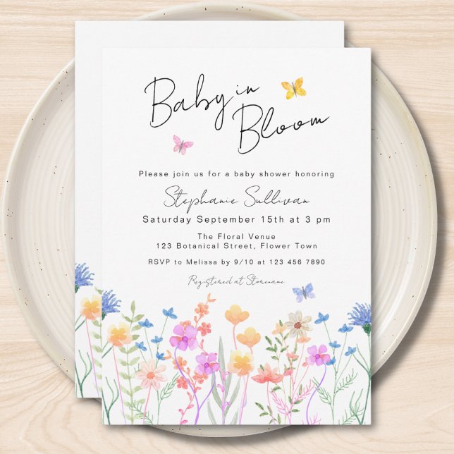 Invitation Bébé en fleurs Papillon Fleur Baby Shower (Créateur téléchargé)