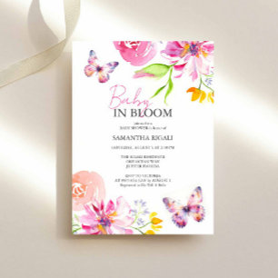 Invitation Bébé en fleurs Papillon Floral Aquarelle Douche
