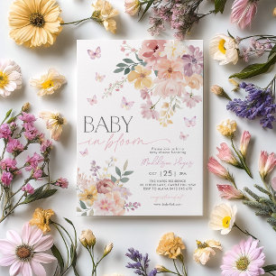 Invitation Bébé en fleurs papillon floral Baby shower de pêch