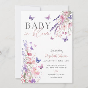 Invitation Bébé en fleurs papillons Baby shower Fleur sauvage