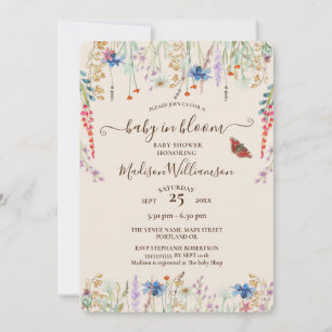 Invitation Bébé en fleurs Prairie de fleurs sauvages bohème