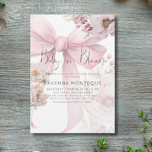 Invitation Bébé en fleurs Rose Précurseur floral Baby Shower