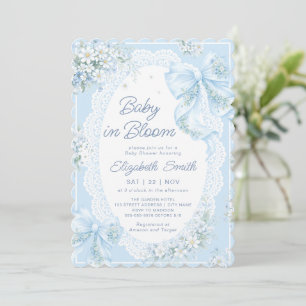 Invitation Bébé en fleurs ruban bleu floral garçon Baby Showe