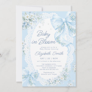 Invitation Bébé en fleurs ruban bleu floral garçon Baby Showe
