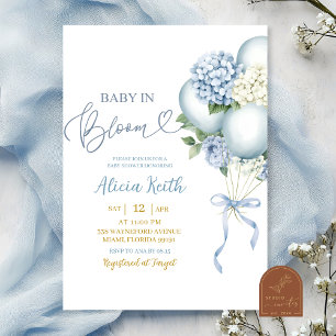 Invitation Bébé en fleurs shower bébé ballon hydrangea bleu